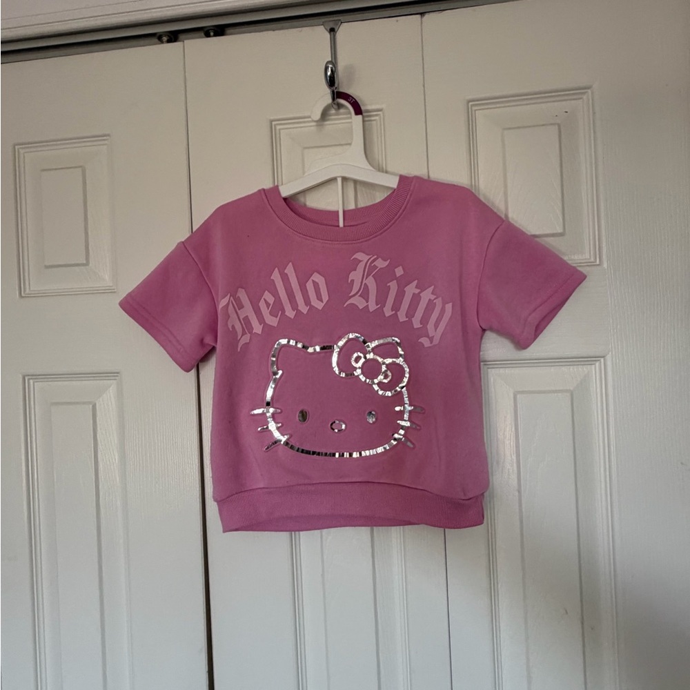 Hello Kitty Pink Short Sleeve Metallic Graphic Sweatshirt
